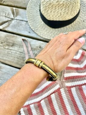 Artisan leather antique Gold boho Wrap Bracelet w hippy Gypsy vibe